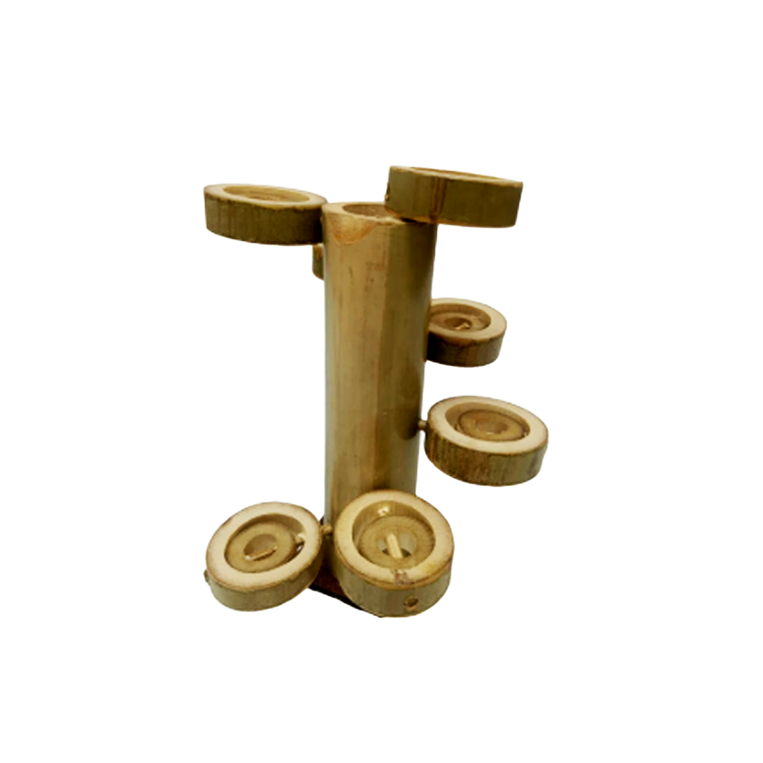 Areva Bamboo Diya Stand Decoration Items for Home - Traditional Unique Design - Hand Crafted by Artisans (Height 9 Inches, 6 + 1 Diya Holders) (Red)
