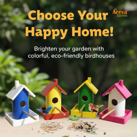 Set of 4 Wooden Bird House Feeders | Colorful Hanging Birdhouses for Balcony, Garden & Home Décor