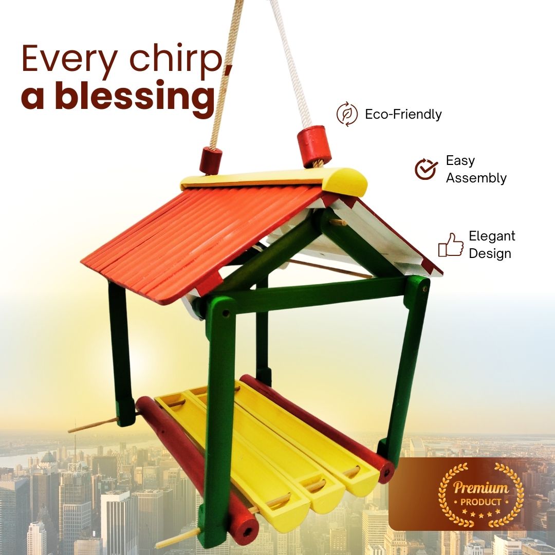 Bird Feeder | Eco-Friendly Bamboo Bird Feeder by Areva Farms | Feeder for Small Birds | Perfect for Balcony, Garden, or Outdoor Use (Set of 1)