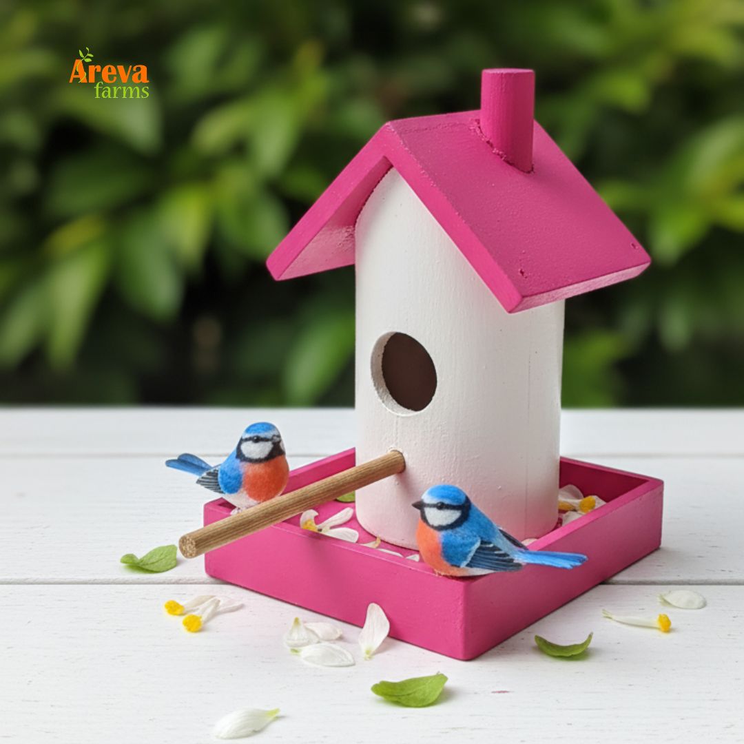Set of 4 Wooden Bird House Feeders | Colorful Hanging Birdhouses for Balcony, Garden & Home Décor