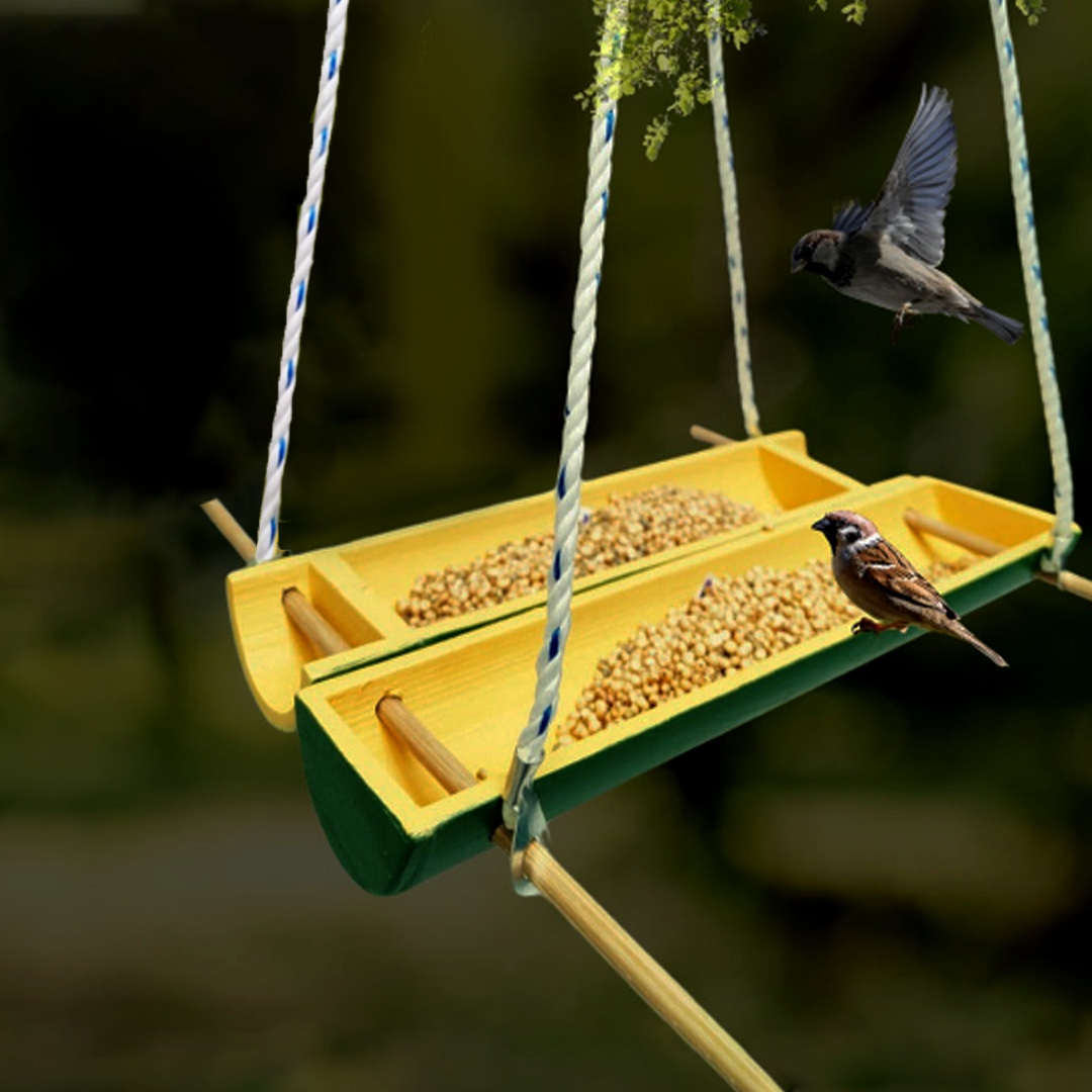 Eco-Friendly Bamboo Bird Feeder by Areva Farms | Hanging Feeder for Small Birds | Perfect for Balcony, Garden, or Outdoor Use