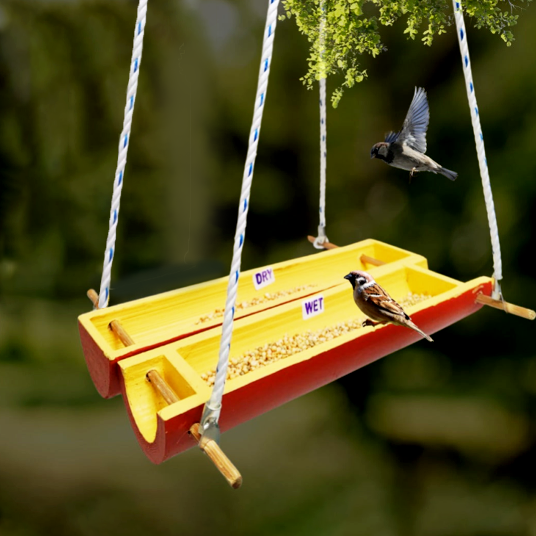 Eco-Friendly Bamboo Bird Feeder by Areva Farms | Hanging Feeder for Small Birds | Perfect for Balcony, Garden, or Outdoor Use