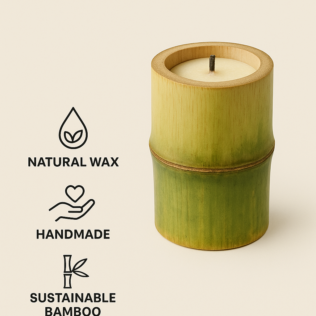 Premium Eco-Friendly Bamboo Candle | Handmade Natural Wax | Long-Lasting Aromatherapy Glow for Home Décor, Meditation & Gifting (Set of 2)