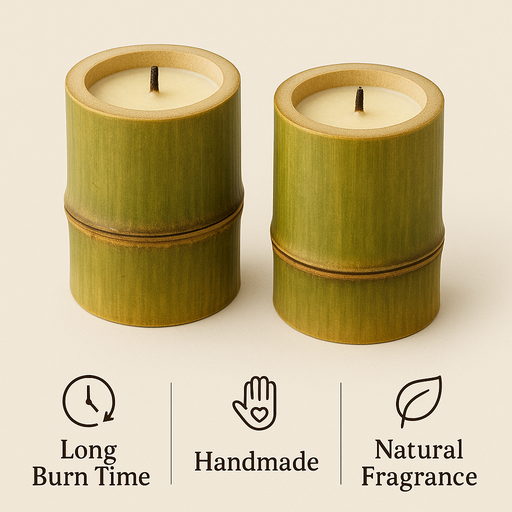 Premium Eco-Friendly Bamboo Candle | Handmade Natural Wax | Long-Lasting Aromatherapy Glow for Home Décor, Meditation & Gifting (Set of 2)