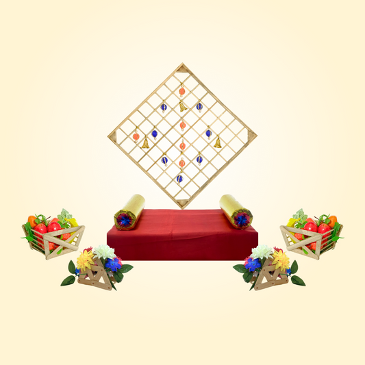 Eco-Friendly Ganpati Makhar Décor Kit - Style 03 | 1 Complete Makhar Unit + 2 Free Fruit Baskets + 2 Free Flower Baskets