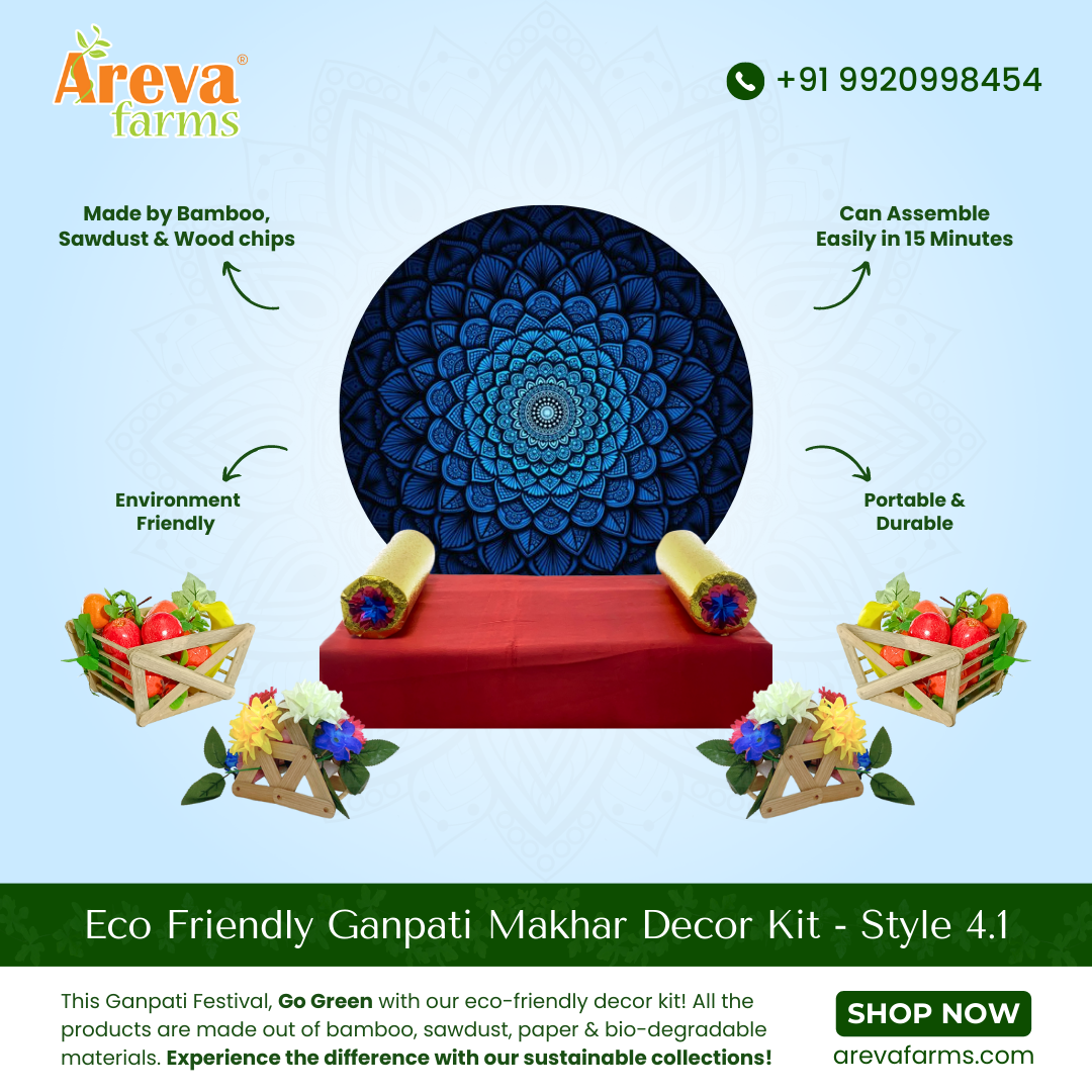 Eco-Friendly Ganpati Makhar Décor Kit - Style 04 | 1 Complete Makhar Unit + 2 Free Fruit Baskets + 2 Free Flower Baskets