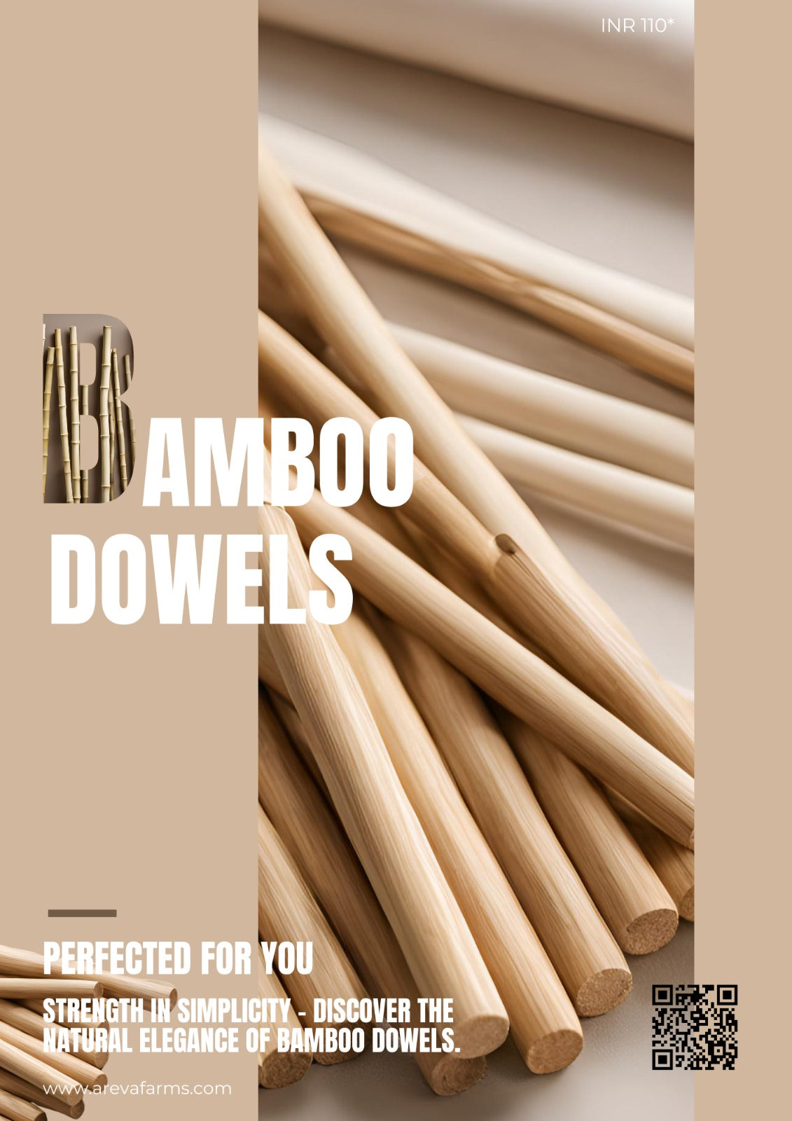 Areva Bamboo Unfinished Round Sticks | Bamboo Sticks | Dowel | Dowel Sticks | Multi-Purpose Skewers | Hobby Craft | DIY Activities