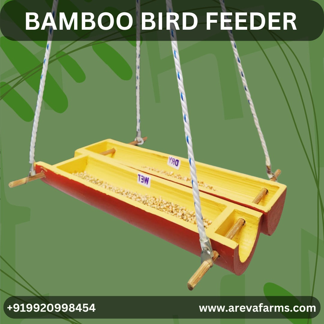 Eco-Friendly Bamboo Bird Feeder by Areva Farms | Large Hanging Feeder for Small Birds | Perfect for Balcony, Garden, or Outdoor Use