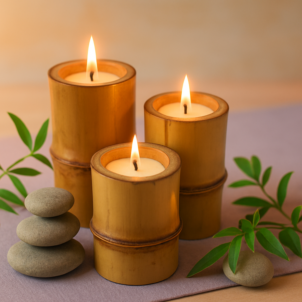 Premium Eco-Friendly Bamboo Candle | Handmade Natural Wax | Long-Lasting Aromatherapy Glow for Home Décor, Meditation & Gifting (Set of 2)