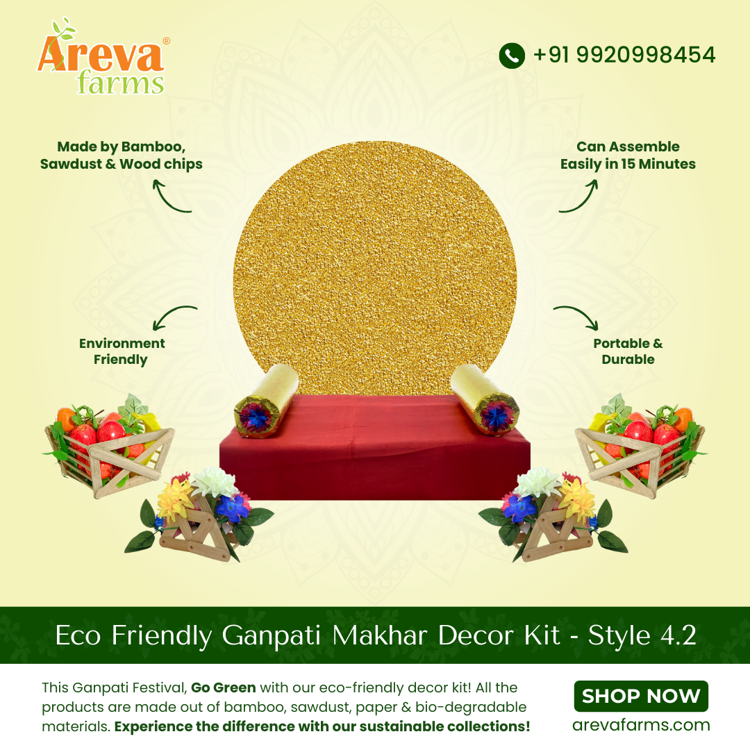 Eco-Friendly Ganpati Makhar Décor Kit - Style 04 | 1 Complete Makhar Unit + 2 Free Fruit Baskets + 2 Free Flower Baskets