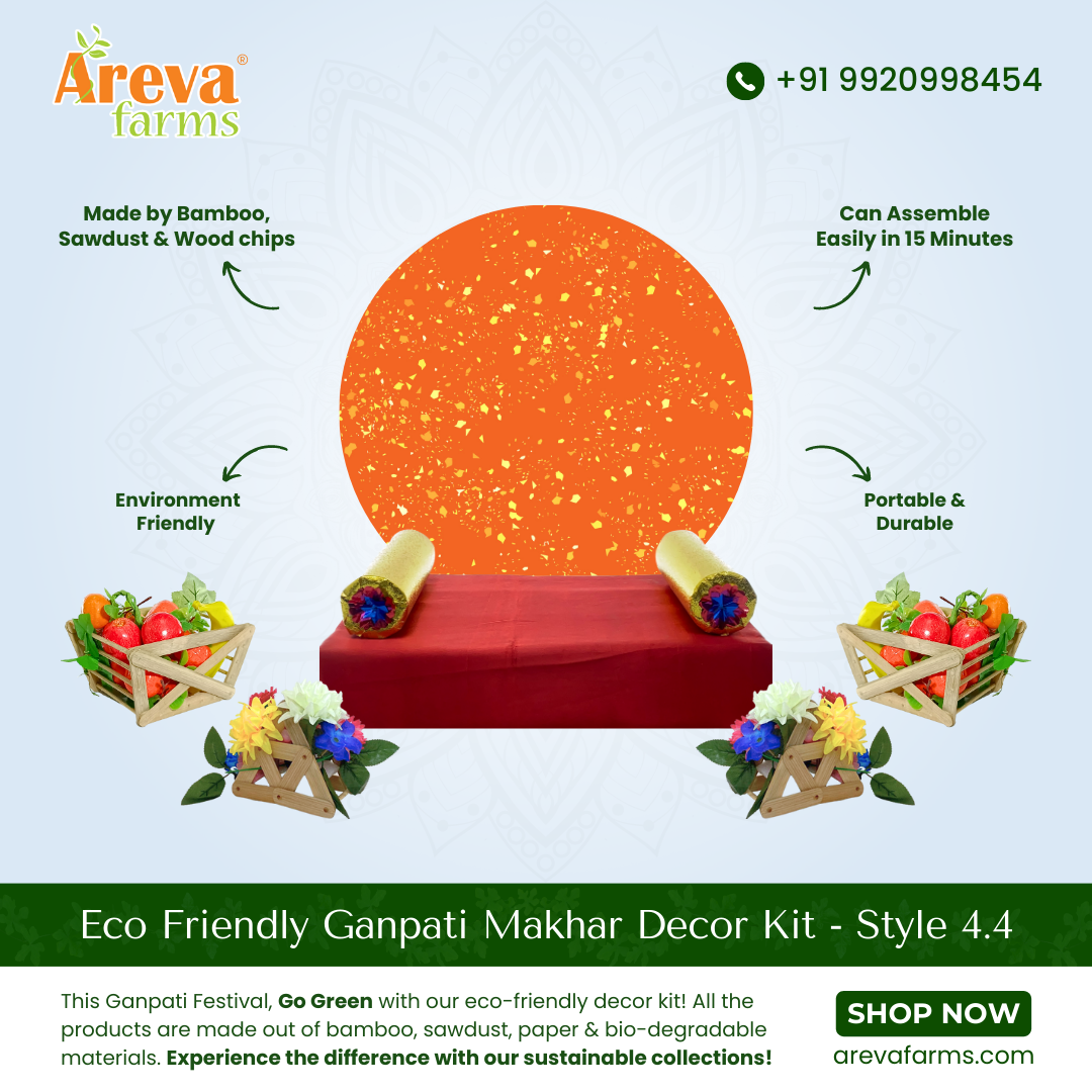 Eco-Friendly Ganpati Makhar Décor Kit - Style 04 | 1 Complete Makhar Unit + 2 Free Fruit Baskets + 2 Free Flower Baskets